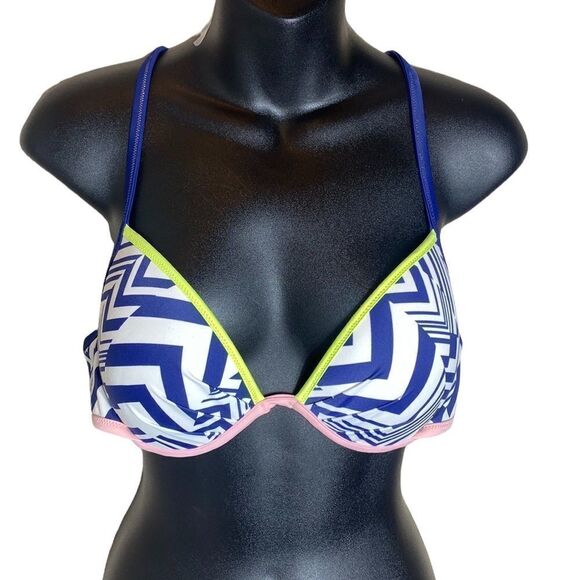 Victoria’s Secret 36C the fabulous swim top halter geometric chevron strappy - Picture 1 of 4